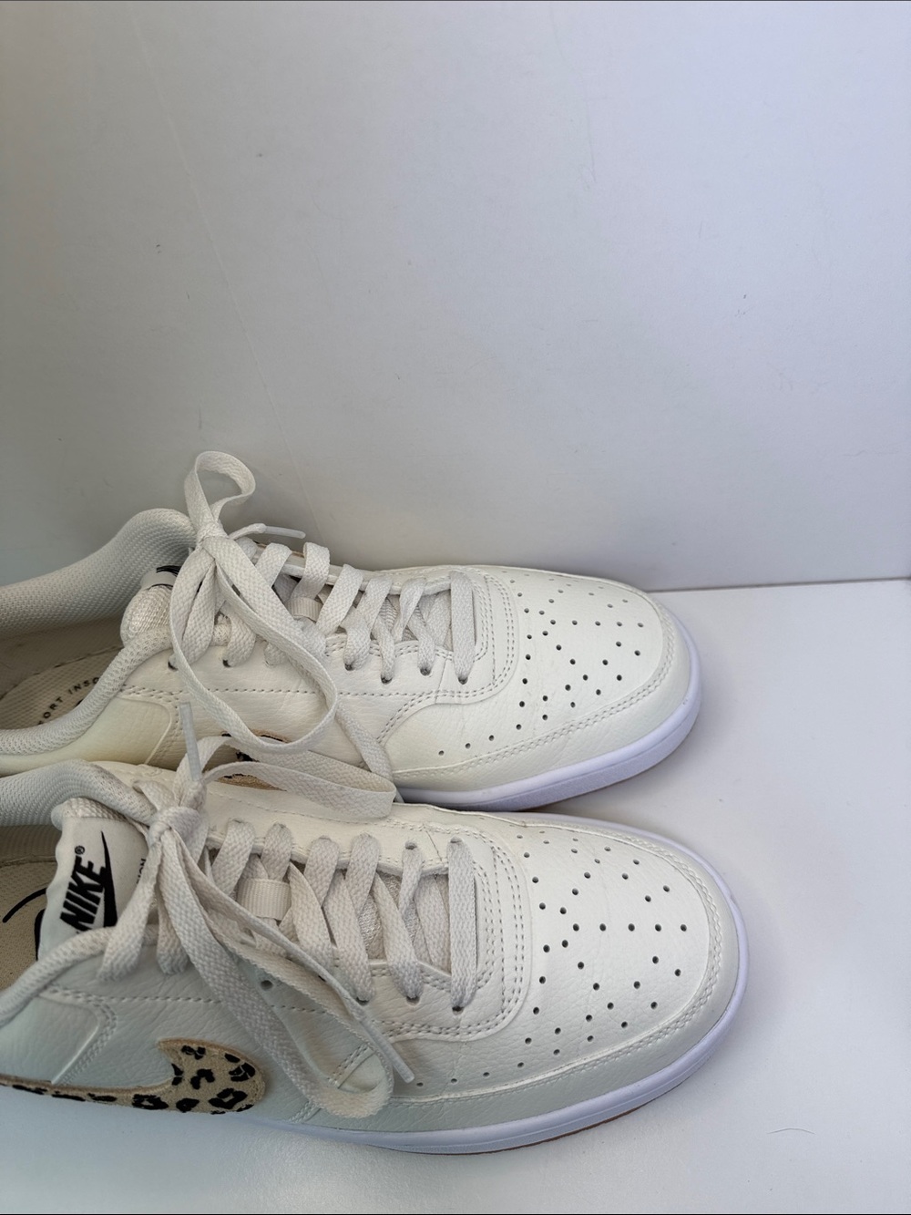 Nike Court Vision - White Leather with Leopard Swoosh - Size 10 - Picture 3 of 15